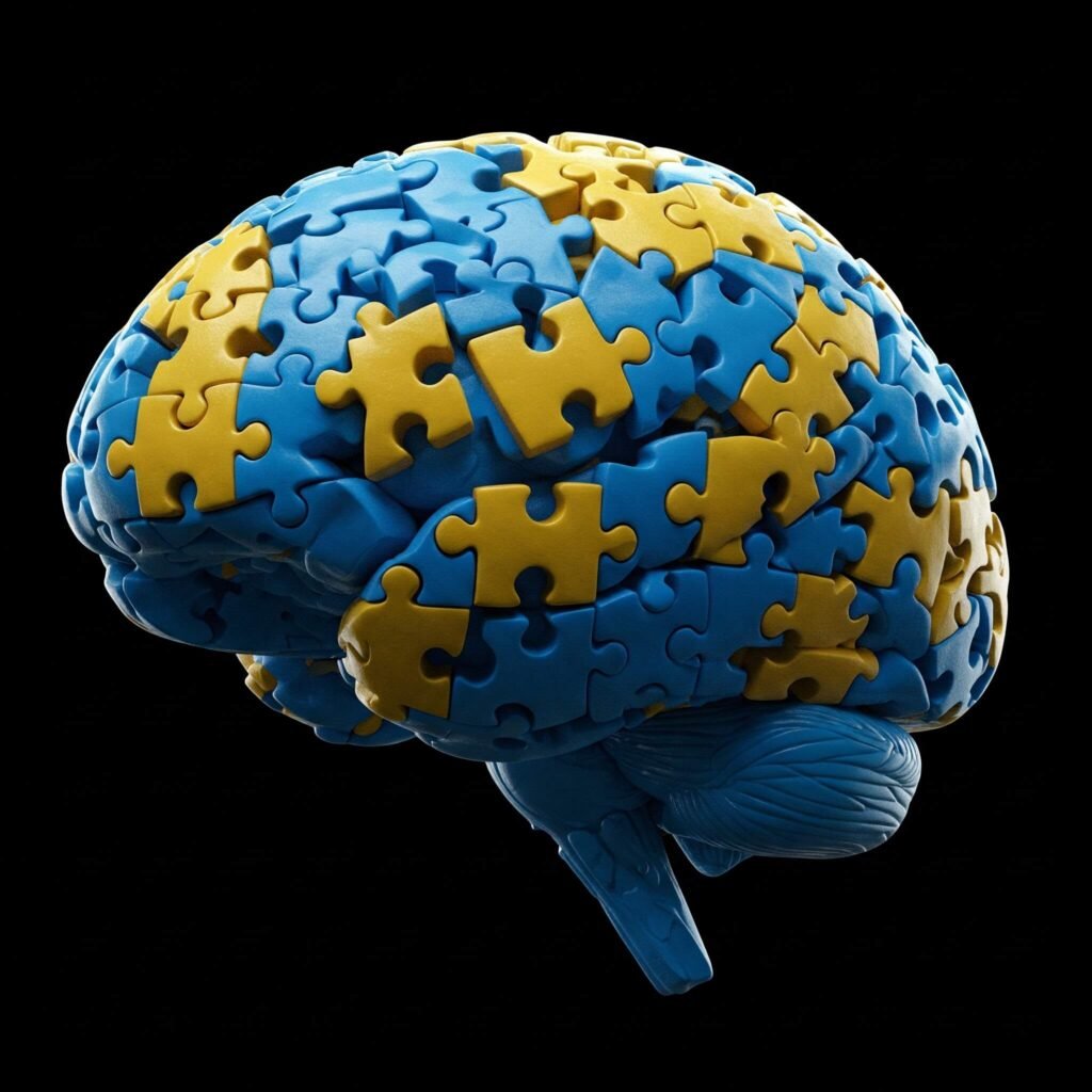 Brain with puzzle piece connections