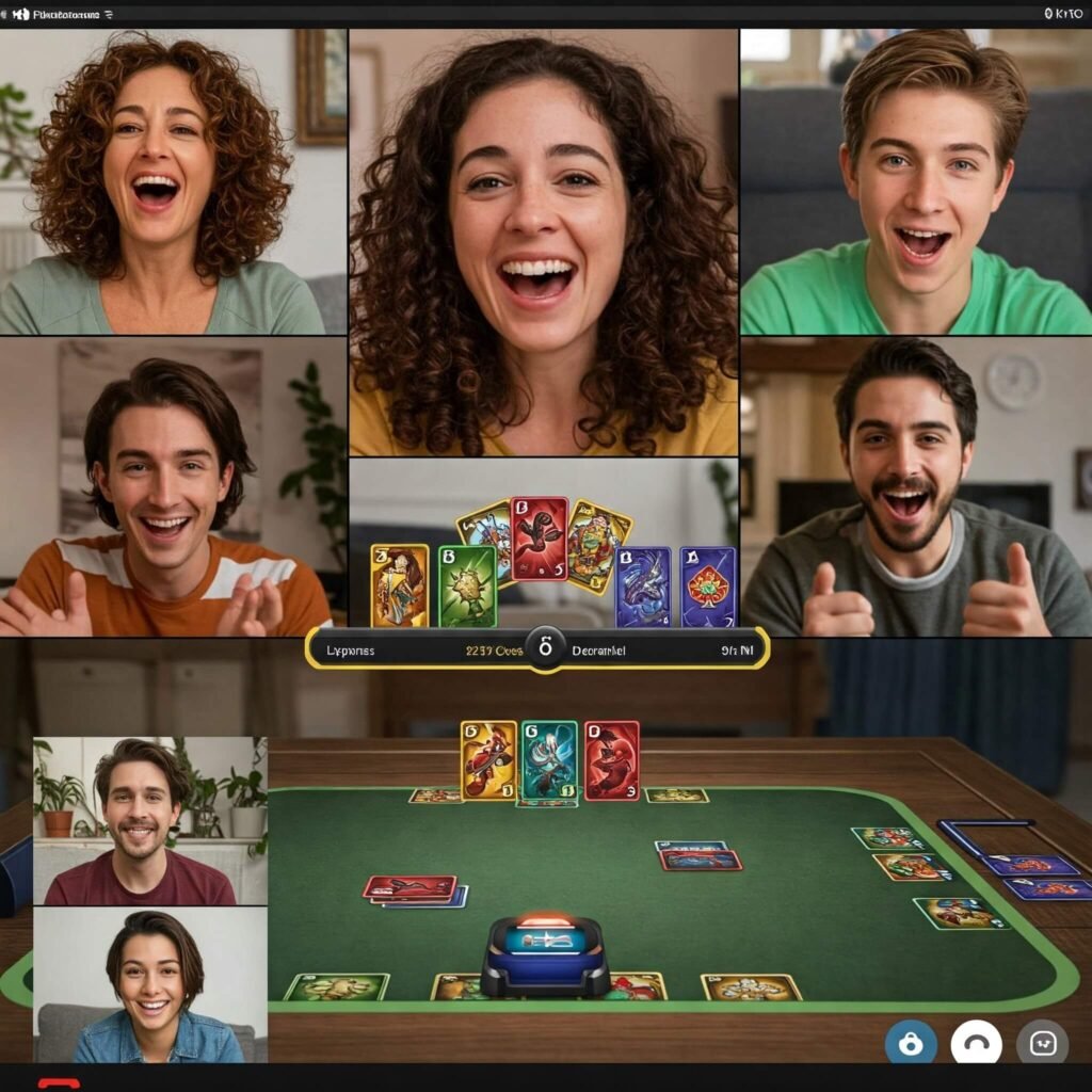 friends playing an online card game via Zoom