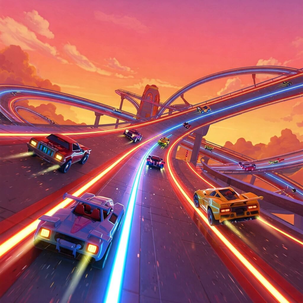 Colorful beginner-friendly racing game scene