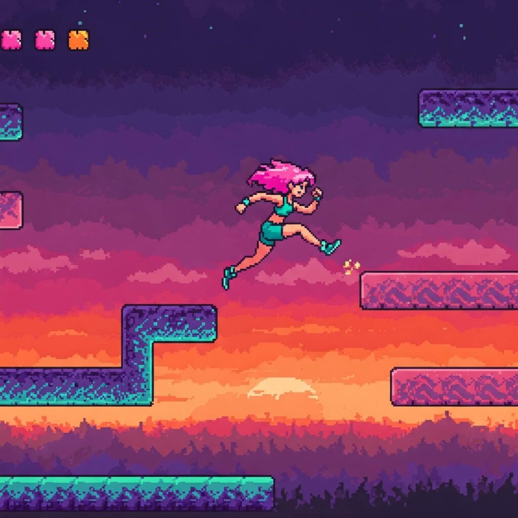 Retro platformer pixel art scene