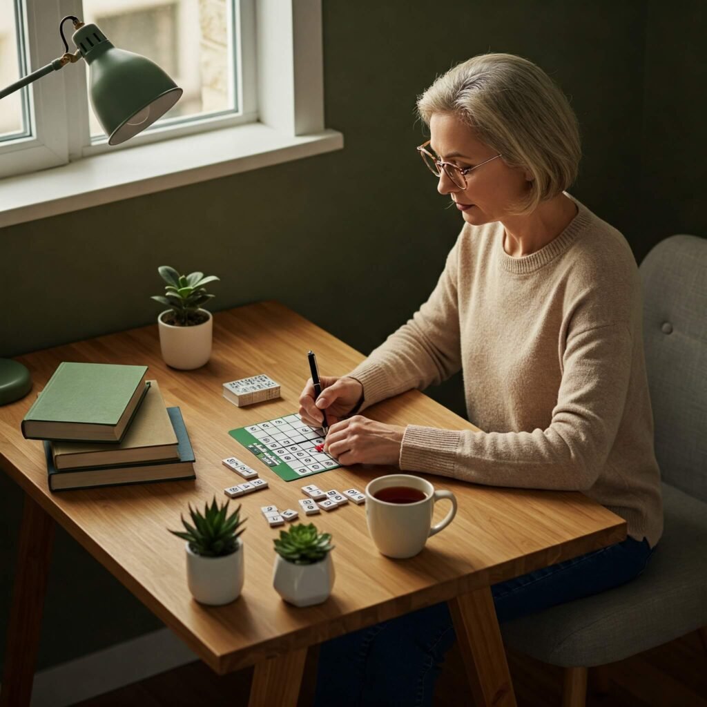 Person solving Sudoku at desk