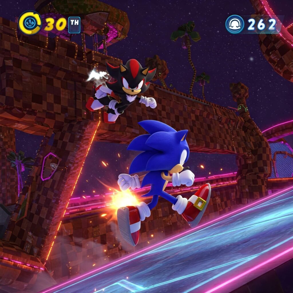 A high-energy screenshot of Sonic X Shadow Generations