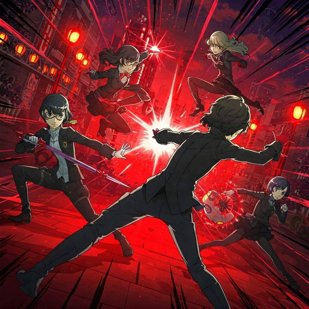 Vibrant Persona 5 battle scene.