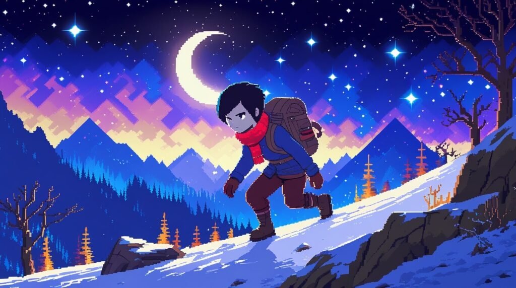 Celeste pixel art mountain climb