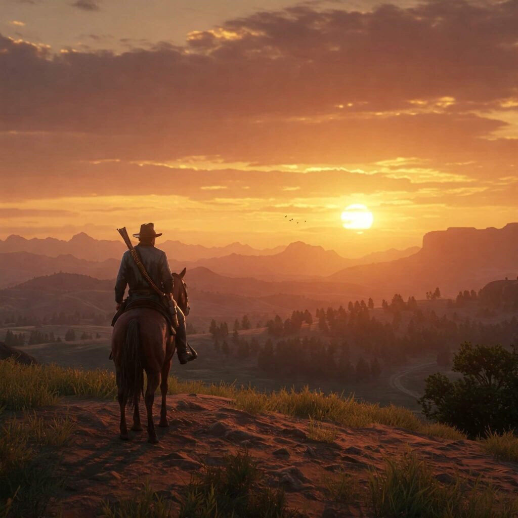 Arthur Morgan at sunset.