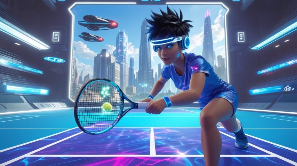 VR tennis match gameplay