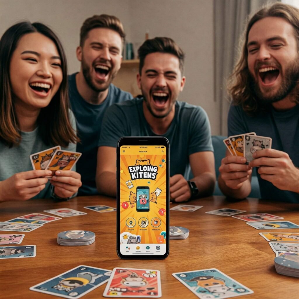 Friends enjoying modern Exploding Kittens