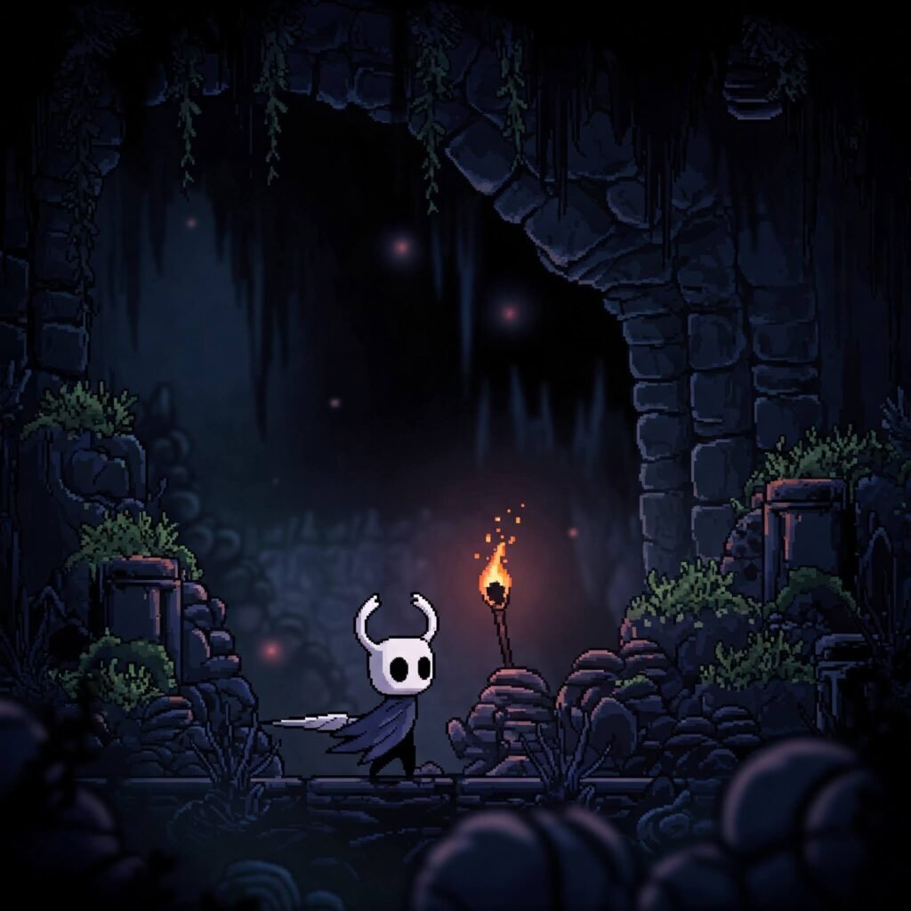 Hollow Knight gothic pixel art