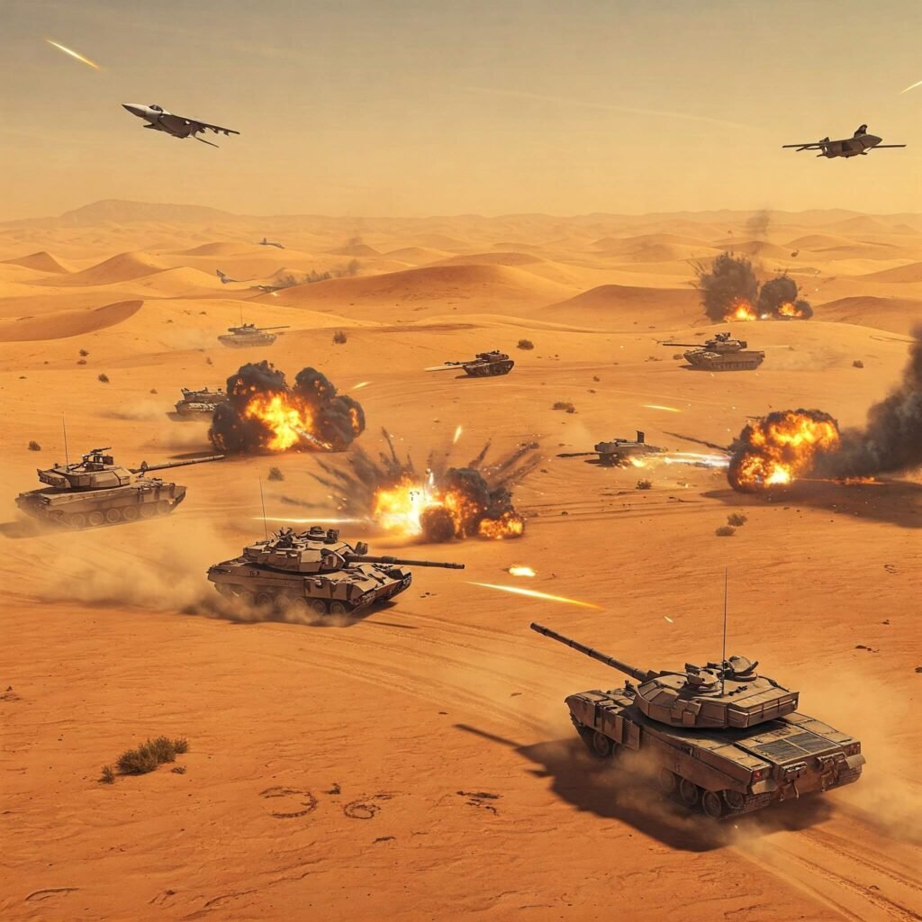 Realistic tanks and jets in a desert map