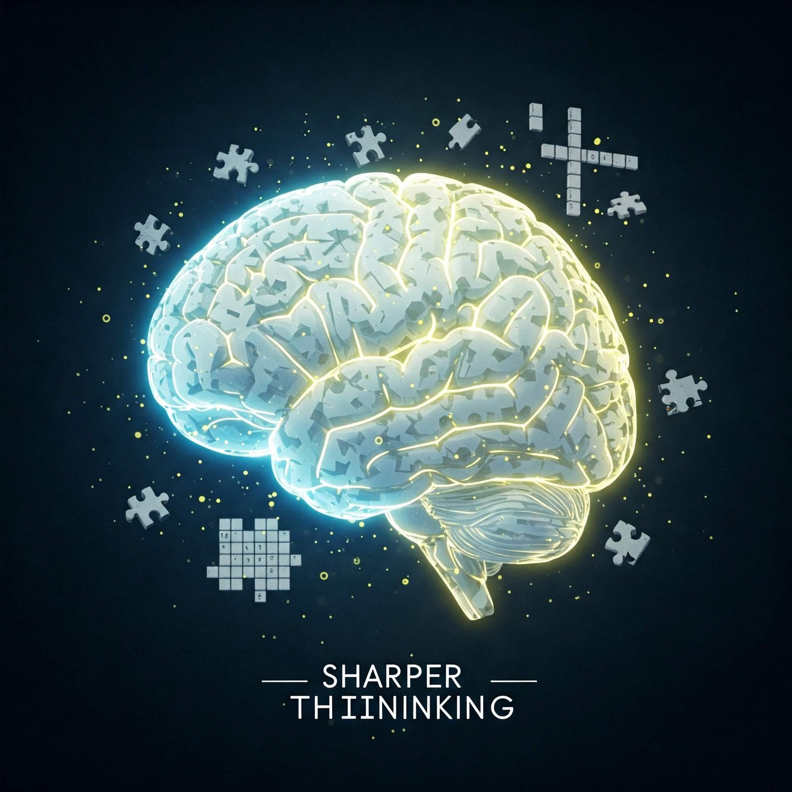 Glowing brain with puzzle icons