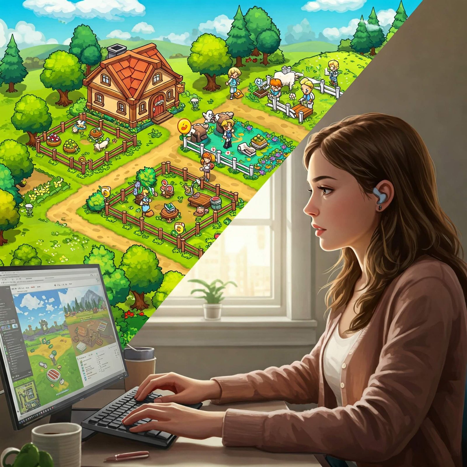 Player and vibrant life sim world