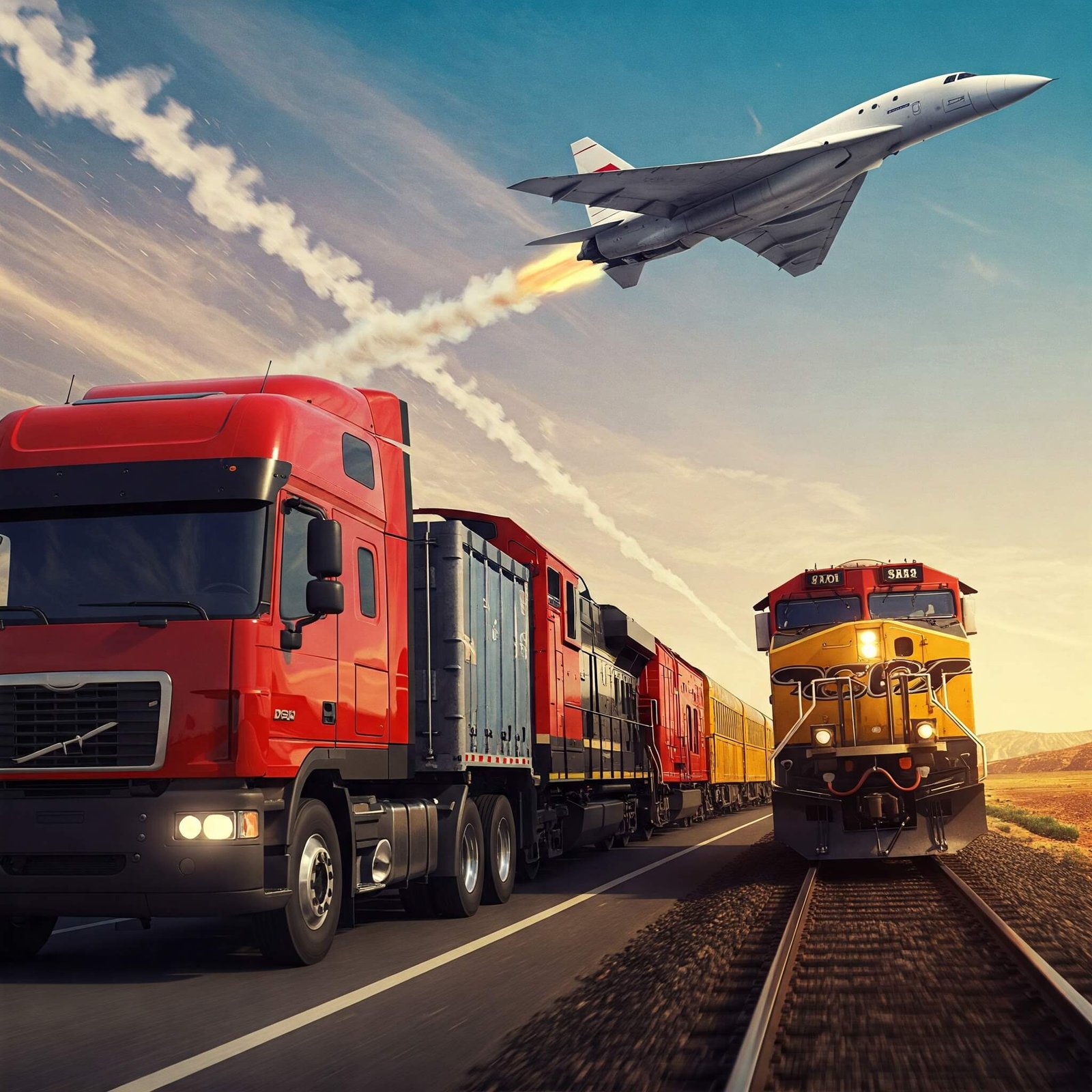 Truck, train, flight simulator montage