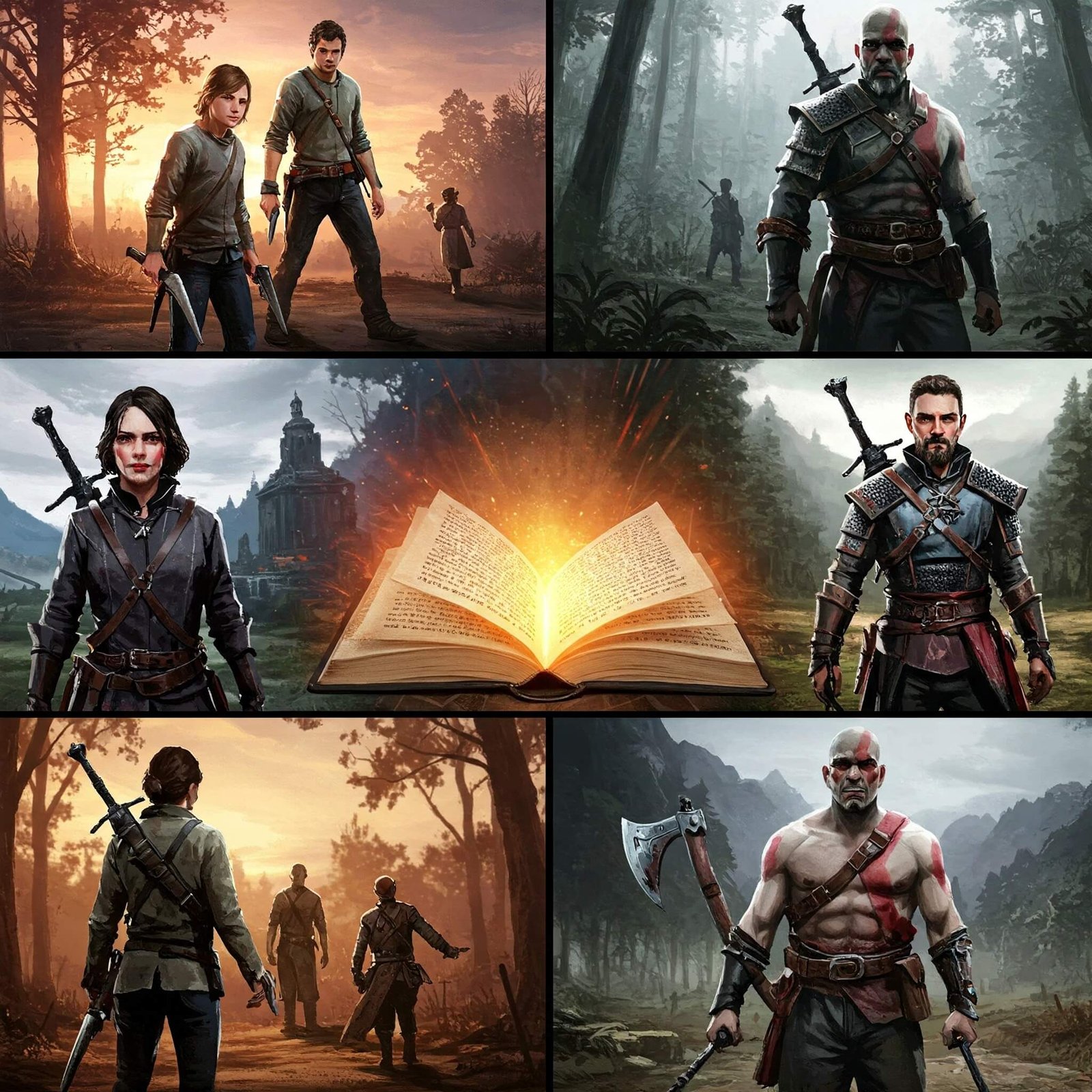 Narrative games storytelling collage