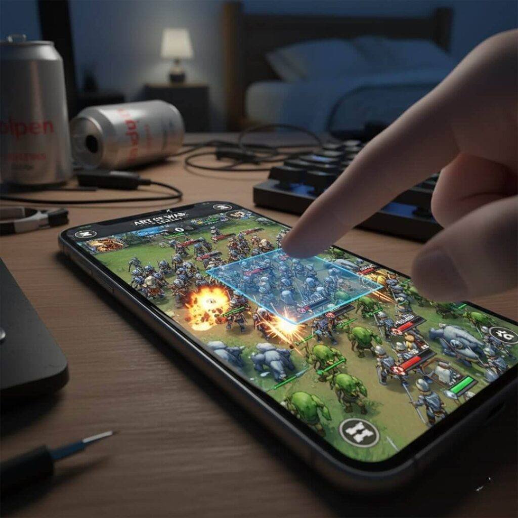 Mobile RTS: legions charging, finger selecting targets.