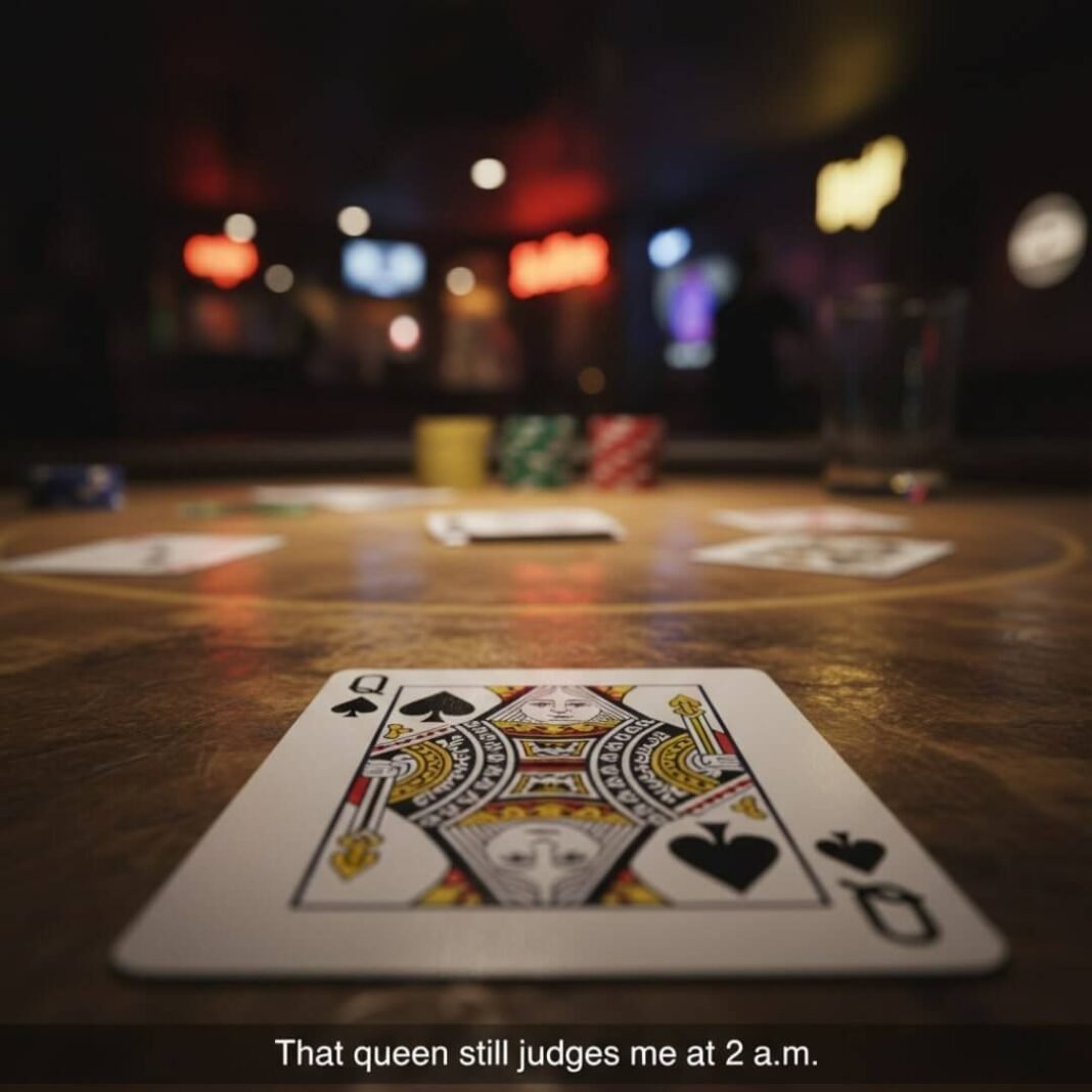 Queen of Spades on a table.