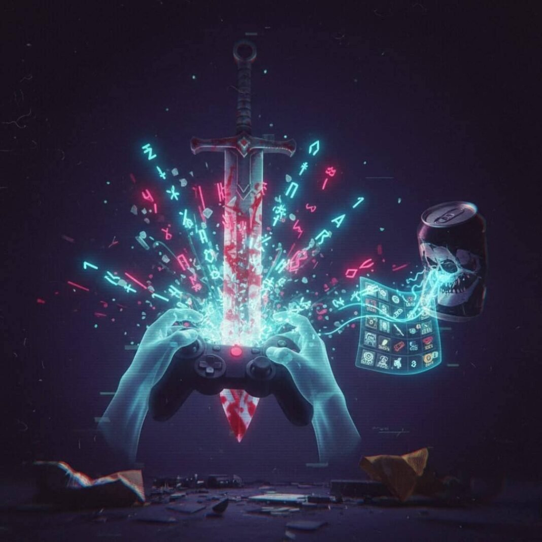 Gaming euphoria: blood, neon, and loot.